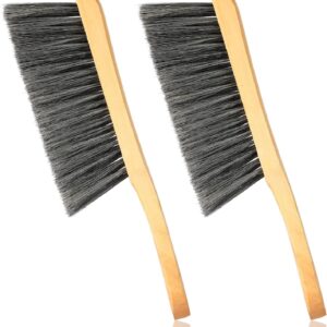 2 Pieces Wooden Bench Brushes Fireplace Brush Natural Fiber Bench Soft Bristles Long Wood Handle Dust for Hearth Tidy Car Home Workshop Woodworking(Gray)