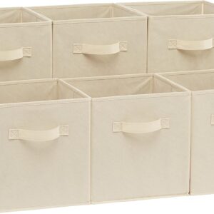 Collapsible Fabric Storage Cubes Organizer with Handles, Sturdy Storage Bins for Organization, 10.5" x 10.5" x 11", Beige, 6-Pack