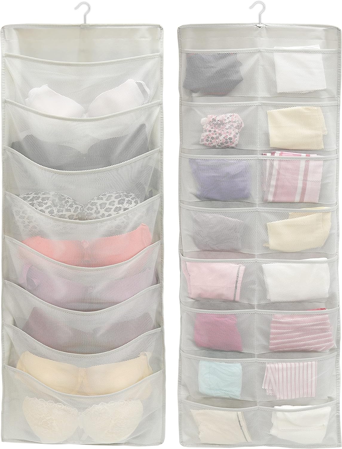 Double-Sided Hanging Closet Organizer, 24-Pocket Bra & Underwear Storage with Rotating Hanger, Mesh Fabric, Gray, 1 Pack