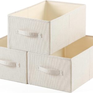 Linen Folding Storage Bins, 3 Pack Large Storage Baskets, Washable, Clothing Storage Bins with Handle, Closet Organizer for Storage Sweater,Sheets(Beige, 18½"x11 x8½)